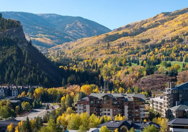Aerial view of the area in Avon in fall, Eagle County, Colorado