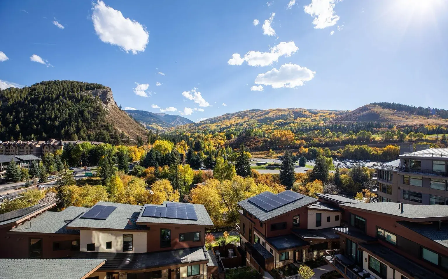 Aerial view of the area in Avon in fall, Eagle County, Colorado