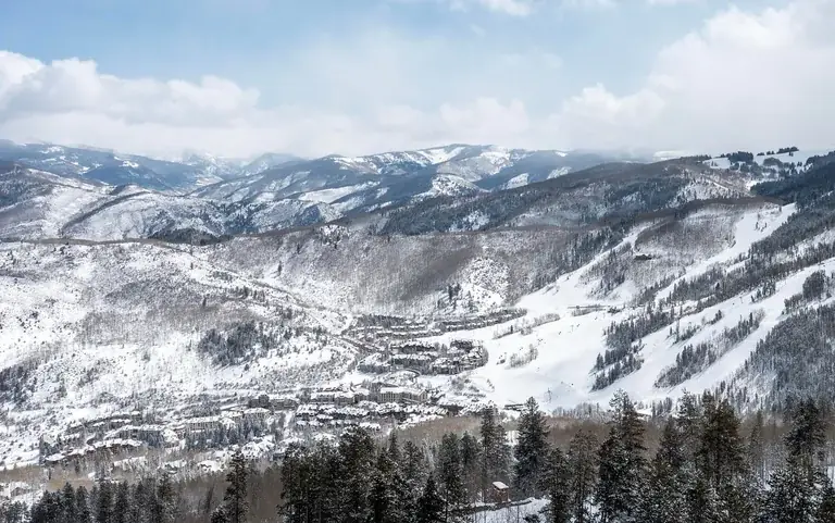 Aerial view of the area in Beaver Creek in winter, Eagle County, Colorado
