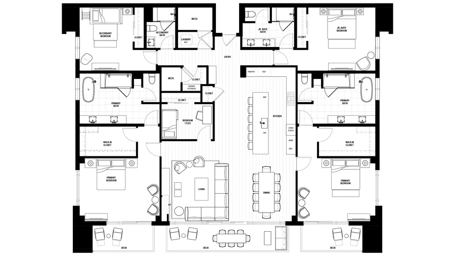 Floor plan of example residence 420, five bedrooms